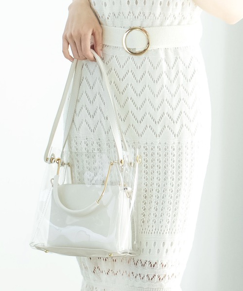 Julia Boutique（ジュリアブティック）の「ポーチ付きクリアハンドバッグ・ショルダーバッグ/21093（ハンドバッグ・レディース・ホワイト/ブラック・ONE）」の4枚目の写真