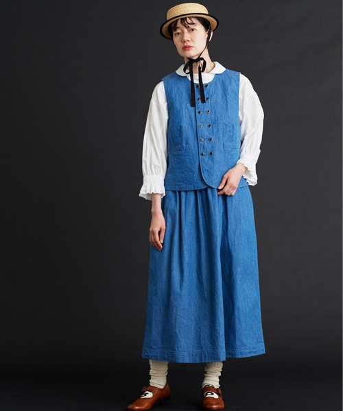 Malle(マル)の「malle コットン/リネンシャンブレー ダブル釦ベスト(ベスト・レディース・ブラック/ブルー・FREE)」の13枚目の写真