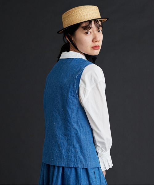 Malle(マル)の「malle コットン/リネンシャンブレー ダブル釦ベスト(ベスト・レディース・ブラック/ブルー・FREE)」の7枚目の写真