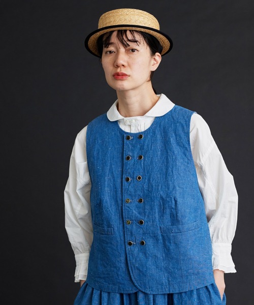 Malle(マル)の「malle コットン/リネンシャンブレー ダブル釦ベスト(ベスト・レディース・ブラック/ブルー・FREE)」の14枚目の写真