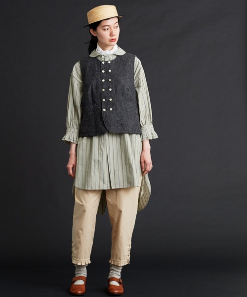 Malle(マル)の「malle コットン/リネンシャンブレー ダブル釦ベスト(ベスト・レディース・ブラック/ブルー・FREE)」の15枚目の写真