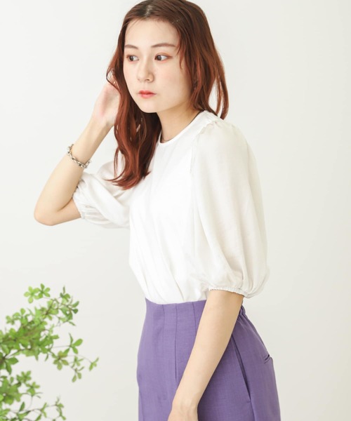 SENSE OF PLACE by URBAN RESEARCH（センスオブプレイスバイアーバンリサーチ）の「ボリュームスリーブドッキングTシャツ（Tシャツ/カットソー・レディース・ベージュ/ブラック/オフホワイト・ONE）」の6枚目の写真