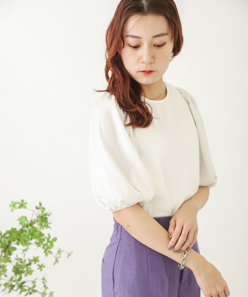 SENSE OF PLACE by URBAN RESEARCH（センスオブプレイスバイアーバンリサーチ）の「ボリュームスリーブドッキングTシャツ（Tシャツ/カットソー・レディース・ベージュ/ブラック/オフホワイト・ONE）」の7枚目の写真