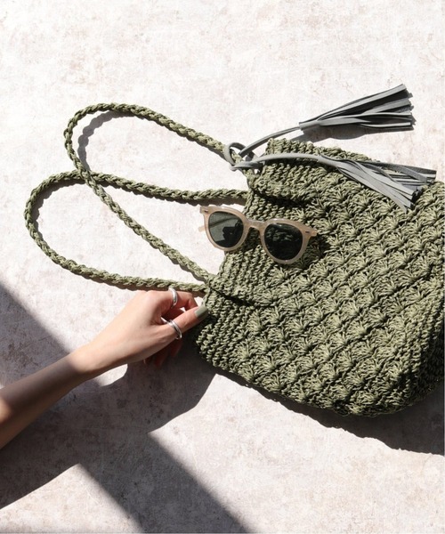 JOURNAL STANDARD relume（ジャーナルスタンダード　レリューム）の「《WEB限定2》RELUME ペーパーフリンジBAG◆（ハンドバッグ・レディース・ネイビー/ナチュラル/カーキ・FREE）」の2枚目の写真