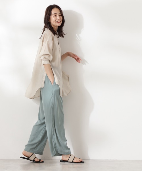 N.（N. Natural Beauty Basic）（エヌエヌナチュラルビューティーベーシック）の「サイドボタンシアーシャツ（シャツ/ブラウス・レディース・ホワイト/レッド/ライトグリーン・MEDIUM）」の7枚目の写真