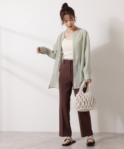 N.（N. Natural Beauty Basic）（エヌエヌナチュラルビューティーベーシック）の「サイドボタンシアーシャツ（シャツ/ブラウス・レディース・ホワイト/レッド/ライトグリーン・MEDIUM）」の13枚目の写真