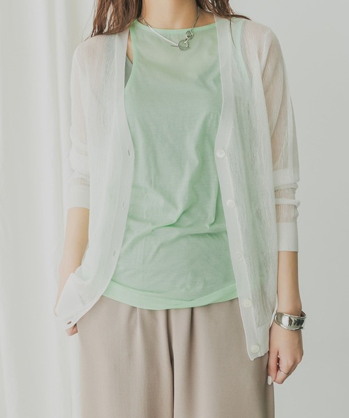 KBF+（ケービーエフプラス）の「KBF+　シアーカーディガン（カーディガン/ボレロ・レディース・オフホワイト/レッド系その他/ブラック・ONE）」の2枚目の写真