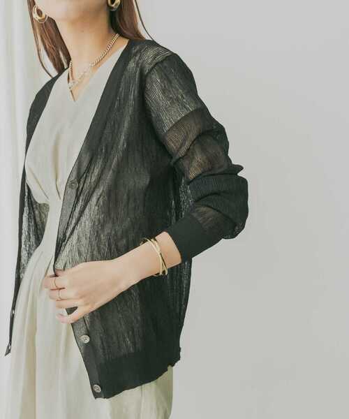 KBF+（ケービーエフプラス）の「KBF+　シアーカーディガン（カーディガン/ボレロ・レディース・オフホワイト/レッド系その他/ブラック・ONE）」の3枚目の写真