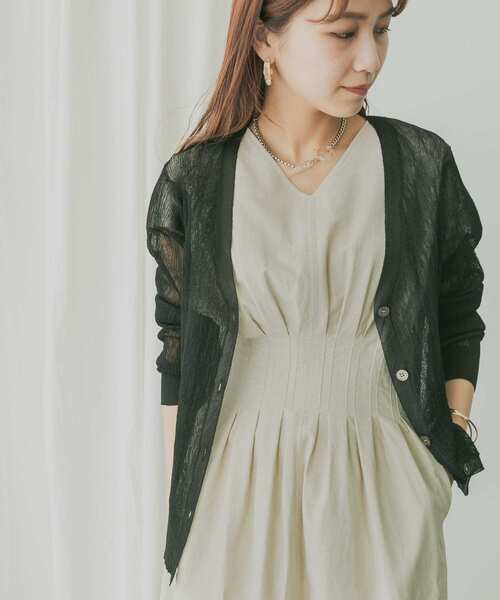 KBF+（ケービーエフプラス）の「KBF+　シアーカーディガン（カーディガン/ボレロ・レディース・オフホワイト/レッド系その他/ブラック・ONE）」の8枚目の写真