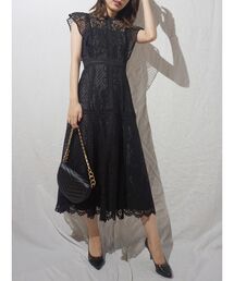レースハイネックドレス