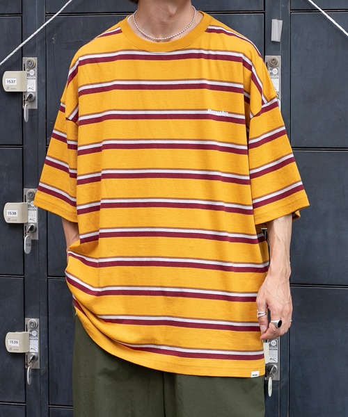 Perushu（ペルーシュ）の「レトロボーダーTシャツ（Tシャツ/カットソー・メンズ・ダークグリーン/ボルドー/マスタード・MEDIUM/LARGE）」の3枚目の写真