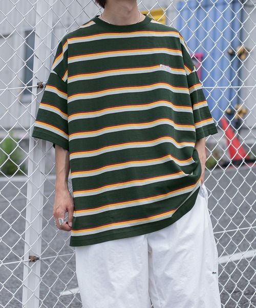 Perushu（ペルーシュ）の「レトロボーダーTシャツ（Tシャツ/カットソー・メンズ・ダークグリーン/ボルドー/マスタード・MEDIUM/LARGE）」の7枚目の写真