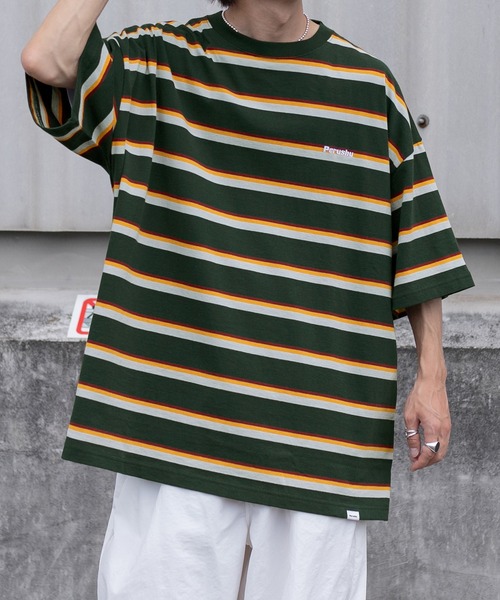 Perushu（ペルーシュ）の「レトロボーダーTシャツ（Tシャツ/カットソー・メンズ・ダークグリーン/ボルドー/マスタード・MEDIUM/LARGE）」の8枚目の写真