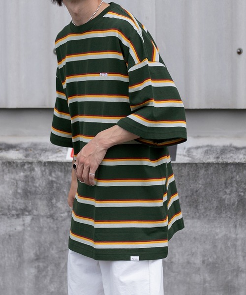 Perushu（ペルーシュ）の「レトロボーダーTシャツ（Tシャツ/カットソー・メンズ・ダークグリーン/ボルドー/マスタード・MEDIUM/LARGE）」の9枚目の写真