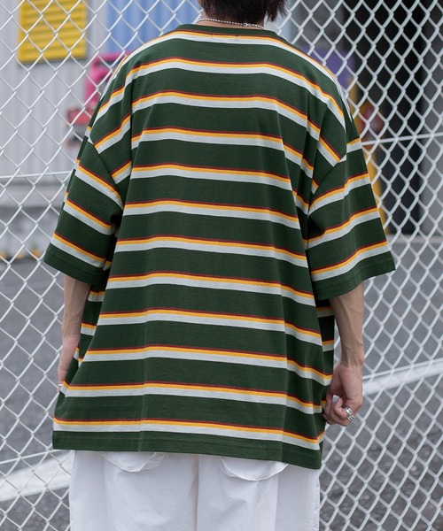 Perushu（ペルーシュ）の「レトロボーダーTシャツ（Tシャツ/カットソー・メンズ・ダークグリーン/ボルドー/マスタード・MEDIUM/LARGE）」の10枚目の写真