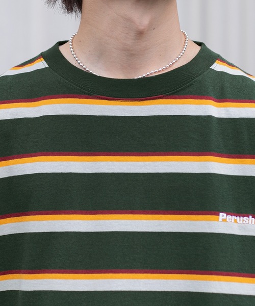 Perushu（ペルーシュ）の「レトロボーダーTシャツ（Tシャツ/カットソー・メンズ・ダークグリーン/ボルドー/マスタード・MEDIUM/LARGE）」の11枚目の写真