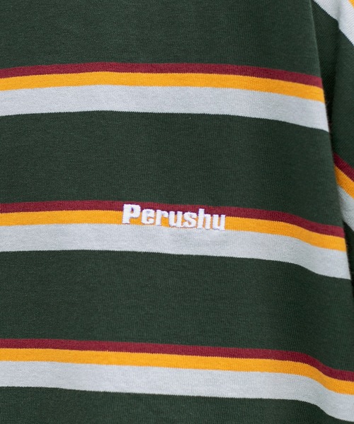 Perushu（ペルーシュ）の「レトロボーダーTシャツ（Tシャツ/カットソー・メンズ・ダークグリーン/ボルドー/マスタード・MEDIUM/LARGE）」の12枚目の写真
