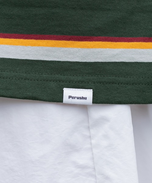Perushu（ペルーシュ）の「レトロボーダーTシャツ（Tシャツ/カットソー・メンズ・ダークグリーン/ボルドー/マスタード・MEDIUM/LARGE）」の14枚目の写真