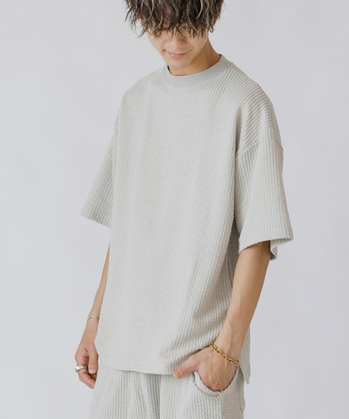 ADMIX/ATELIER SAB MEN（アドミックスアトリエサブメン）の「【Lounge wear】ビッグワッフル ／ モックネック オーバーサイズ　Tシャツ（Tシャツ/カットソー・メンズ・ブラック/ネイビー/ベージュ・48/50/52）」の2枚目の写真