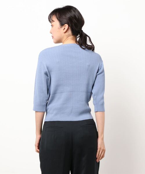 N.（N. Natural Beauty Basic）（エヌエヌナチュラルビューティーベーシック）の「ハイツイストコットンレーヨンランダムリブニット（ニット/セーター・レディース・ホワイト/ネイビー/オレンジ/ブルー・MEDIUM）」の5枚目の写真