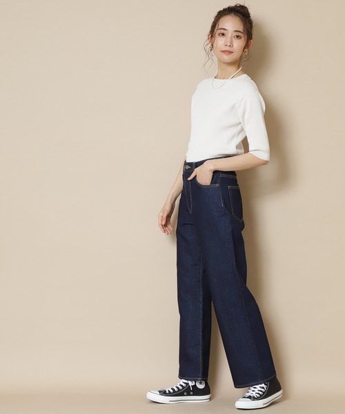 N.（N. Natural Beauty Basic）（エヌエヌナチュラルビューティーベーシック）の「ハイツイストコットンレーヨンランダムリブニット（ニット/セーター・レディース・ホワイト/ネイビー/オレンジ/ブルー・MEDIUM）」の16枚目の写真