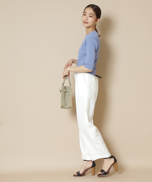 N.（N. Natural Beauty Basic）（エヌエヌナチュラルビューティーベーシック）の「ハイツイストコットンレーヨンランダムリブニット（ニット/セーター・レディース・ホワイト/ネイビー/オレンジ/ブルー・MEDIUM）」の13枚目の写真