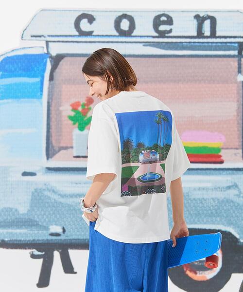 coen（コーエン）の「【ユニセックス】永井博×coen コラボTシャツ（Tシャツ/カットソー・メンズ・ホワイト・X-LARGE/MEDIUM/SMALL/LARGE）」の3枚目の写真