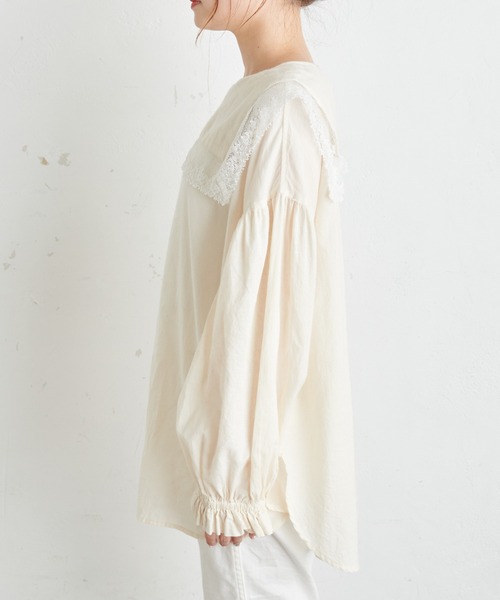 PUAL CE CIN（ピュアルセシン）の「襟レースガーゼプルオーバーブラウス（シャツ/ブラウス・レディース・ブラック/ナチュラル/サックスブルー/キャメル・FREE）」の15枚目の写真