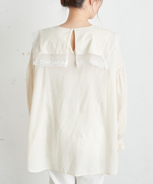 PUAL CE CIN（ピュアルセシン）の「襟レースガーゼプルオーバーブラウス（シャツ/ブラウス・レディース・ブラック/ナチュラル/サックスブルー/キャメル・FREE）」の8枚目の写真