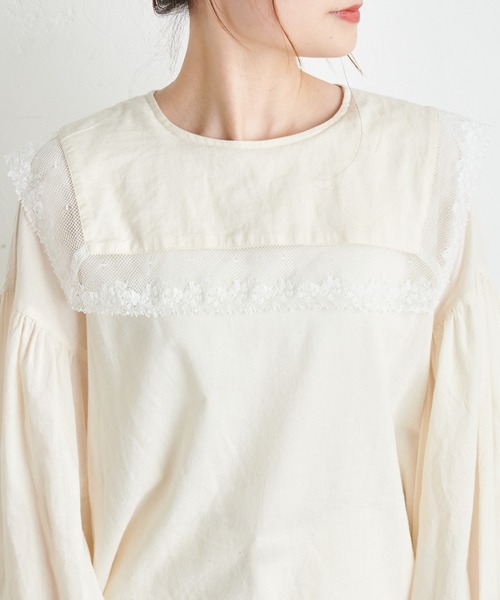 PUAL CE CIN（ピュアルセシン）の「襟レースガーゼプルオーバーブラウス（シャツ/ブラウス・レディース・ブラック/ナチュラル/サックスブルー/キャメル・FREE）」の18枚目の写真