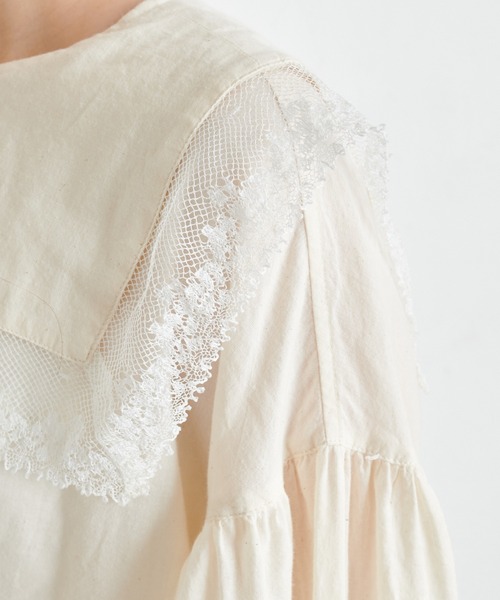 PUAL CE CIN（ピュアルセシン）の「襟レースガーゼプルオーバーブラウス（シャツ/ブラウス・レディース・ブラック/ナチュラル/サックスブルー/キャメル・FREE）」の11枚目の写真