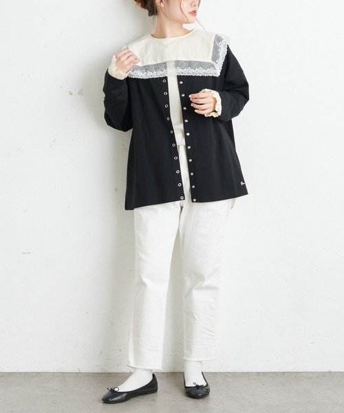 PUAL CE CIN（ピュアルセシン）の「襟レースガーゼプルオーバーブラウス（シャツ/ブラウス・レディース・ブラック/ナチュラル/サックスブルー/キャメル・FREE）」の10枚目の写真