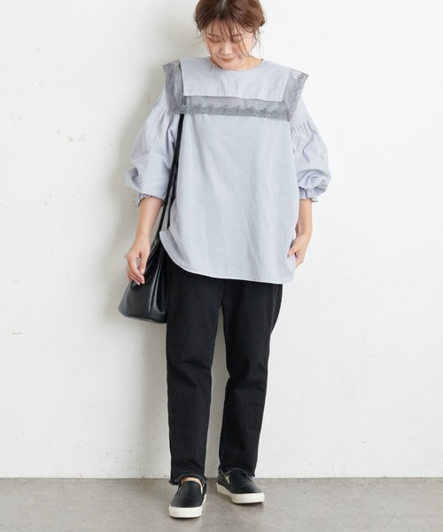 PUAL CE CIN（ピュアルセシン）の「襟レースガーゼプルオーバーブラウス（シャツ/ブラウス・レディース・ブラック/ナチュラル/サックスブルー/キャメル・FREE）」の19枚目の写真