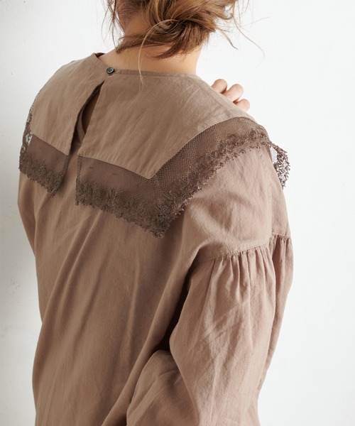 PUAL CE CIN（ピュアルセシン）の「襟レースガーゼプルオーバーブラウス（シャツ/ブラウス・レディース・ブラック/ナチュラル/サックスブルー/キャメル・FREE）」の7枚目の写真