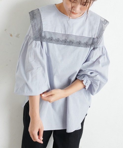 PUAL CE CIN（ピュアルセシン）の「襟レースガーゼプルオーバーブラウス（シャツ/ブラウス・レディース・ブラック/ナチュラル/サックスブルー/キャメル・FREE）」の20枚目の写真