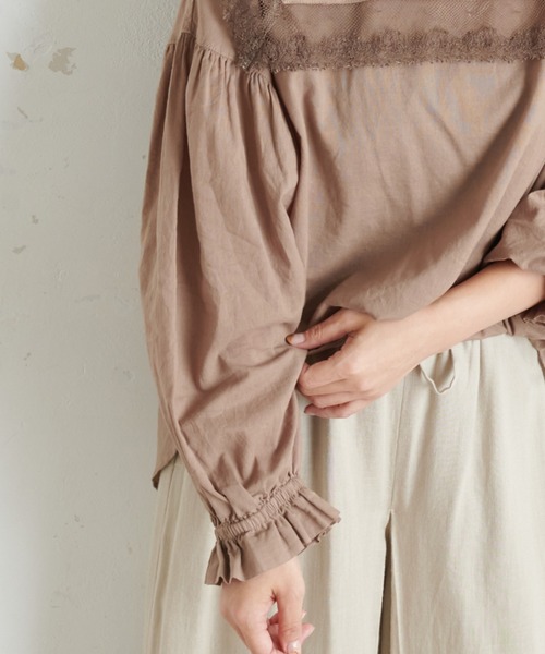 PUAL CE CIN（ピュアルセシン）の「襟レースガーゼプルオーバーブラウス（シャツ/ブラウス・レディース・ブラック/ナチュラル/サックスブルー/キャメル・FREE）」の13枚目の写真