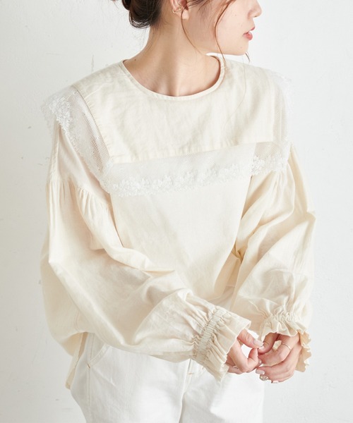 PUAL CE CIN（ピュアルセシン）の「襟レースガーゼプルオーバーブラウス（シャツ/ブラウス・レディース・ブラック/ナチュラル/サックスブルー/キャメル・FREE）」の17枚目の写真