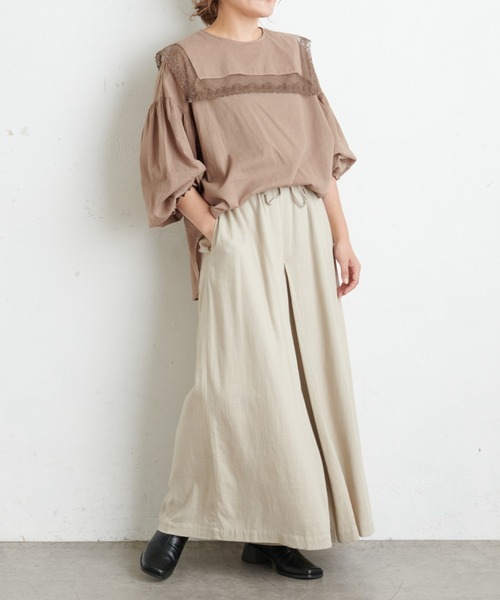 PUAL CE CIN（ピュアルセシン）の「襟レースガーゼプルオーバーブラウス（シャツ/ブラウス・レディース・ブラック/ナチュラル/サックスブルー/キャメル・FREE）」の6枚目の写真