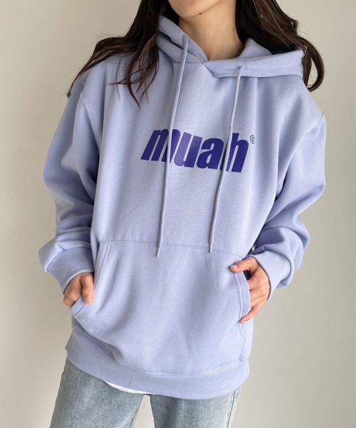 muahmuah（ムーアムーア）の「【muah muah/ムーアムーア】BALANCE MUAHLOGO OVERFIT HOODIE（パーカー・レディース・グレー/インディゴブルー/ブルー/クリーム/ラベンダー/ブラック・FREE）」の5枚目の写真