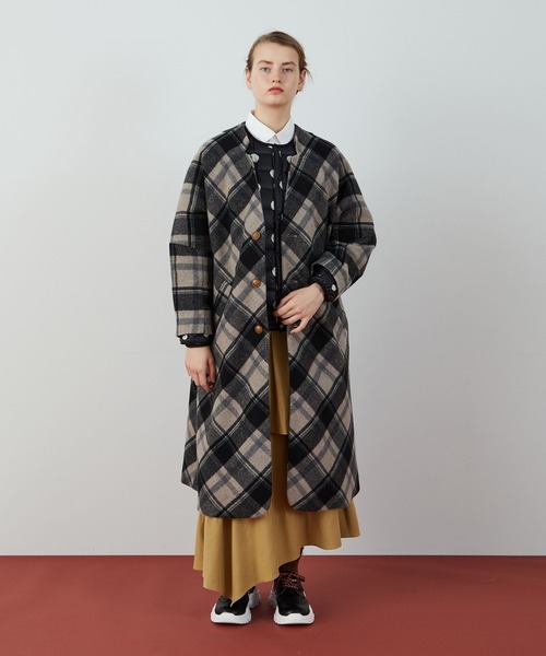 FRAPBOIS（フラボア）の「モッサチェック ロングコート（その他アウター・レディース・ベージュ/レッド・1/2）」の13枚目の写真