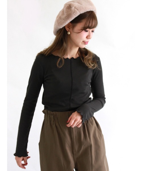 ehka sopo（エヘカソポ）の「メローソフトフライスTシャツ（Tシャツ/カットソー・レディース・オフホワイト/モカ/チャコール・ﾌﾘ-）」の2枚目の写真