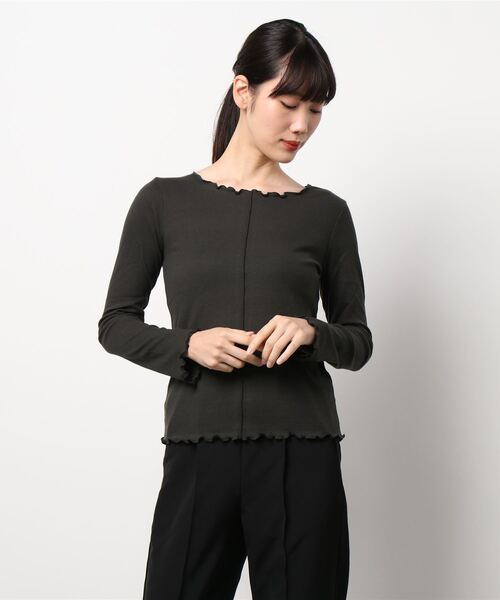 ehka sopo（エヘカソポ）の「メローソフトフライスTシャツ（Tシャツ/カットソー・レディース・オフホワイト/モカ/チャコール・ﾌﾘ-）」の6枚目の写真