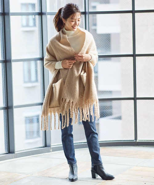 KOBE LETTUCE（コウベレタス）の「2wayフリンジ大判ストール（ストール/ショール・レディース・ブラック/ライトベージュ/アイボリー/ブラウン・FREE）」の9枚目の写真