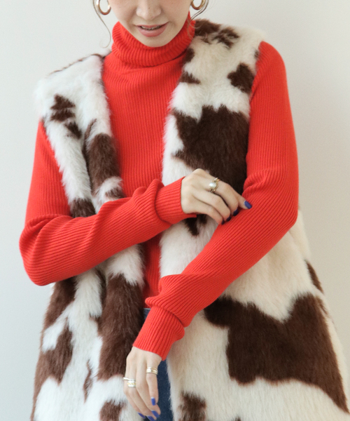 Simplicite（サンプリシテ）の「タートルリブニット*（ニット/セーター・レディース・ホワイト/ブラック/グレー/グリーン/タン/オレンジ系その他・FREE）」の6枚目の写真