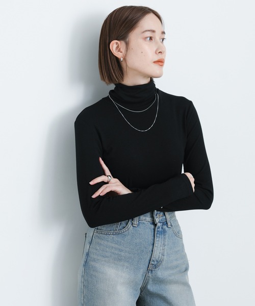 select MOCA(セレクトモカ)の「タートルストレッチトップス(Tシャツ/カットソー・レディース・ホワイト/ブラック/サックスブルー/ピンク/イエロー・FREE)」の3枚目の写真