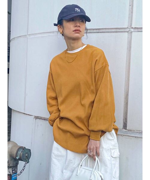 Ungrid(アングリッド)の「【WEB限定】スリーブボリュームワッフルロングスリーブTee(Tシャツ/カットソー・レディース・チャコールグレー/オレンジ/パープル系その他3/オフホワイト/アイボリー/グリーン/ブラック/イエロー/ブルー/ピンク/ミント/ライトイエロー・FREE)」の9枚目の写真