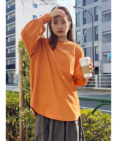 Ungrid(アングリッド)の「【WEB限定】スリーブボリュームワッフルロングスリーブTee(Tシャツ/カットソー・レディース・チャコールグレー/オレンジ/パープル系その他3/オフホワイト/アイボリー/グリーン/ブラック/イエロー/ブルー/ピンク/ミント/ライトイエロー・FREE)」の12枚目の写真