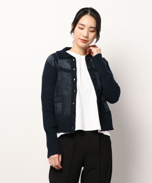 agnes.b アニエスベーレザー・スエードコンビジャケット ブラック