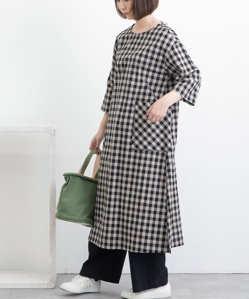 ウェザーギンガムノーカラーワンピース ワンピース Pou ワンピース ドレス Online Dou Dou Dou プードゥドゥ のファッション 入荷状況