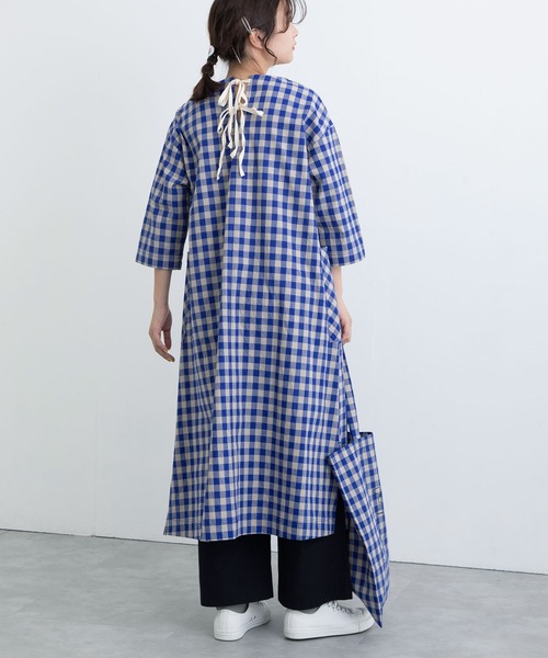 ウェザーギンガムノーカラーワンピース ワンピース Pou ワンピース Dou ワンピース ドレス Dou Dou プードゥドゥ の